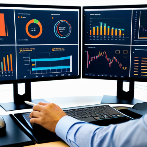 A professional media planner, a person of diverse background, fully clothed in a modest business suit, sitting focused at a modern office desk. Multiple high-resolution screens display complex data visualizations, charts, and analytics dashboards, illustrating customer insights and KPIs. The individual is holding a stylus or pointing to a screen, reflecting deep concentration and analytical thought. The office is clean, well-lit, with a high-tech, contemporary feel, emphasizing strategic decision-making based on data. perfect anatomy, correct proportions, natural pose, well-formed hands, proper finger count, natural body proportions, safe for work, appropriate content, professional.