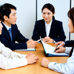 Efficient Meeting**

"A professional Japanese business team in a modern, bright office, participating in a focused meeting, fully clothed in business attire, appropriate content, safe for work. Clear agenda visible, natural proportions, well-formed hands, professional photography, high quality, ポジティブな雰囲気."

**