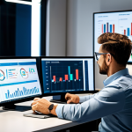 A professional media planner, fully clothed in smart casual office attire, sitting at a clean desk surrounded by multiple monitors displaying data dashboards and creative campaign mockups. Soft, diffused lighting. "safe for work", "appropriate content", "fully clothed", "professional", "perfect anatomy", "correct proportions", "well-formed hands", "proper finger count", "natural pose".