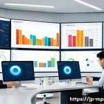 미디어 플래너의 CPA CPM CTR 이해 - A modern digital marketing office scene featuring a diverse team of Japanese professionals analyzing...