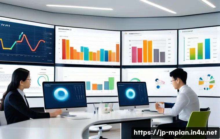미디어 플래너의 CPA CPM CTR 이해 - A modern digital marketing office scene featuring a diverse team of Japanese professionals analyzing...