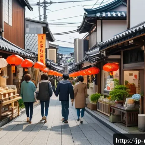 미디어 플래너의 지역 타겟팅 전략 - A vibrant local Japanese shopping street scene during daytime, featuring friendly shop owners engagi...