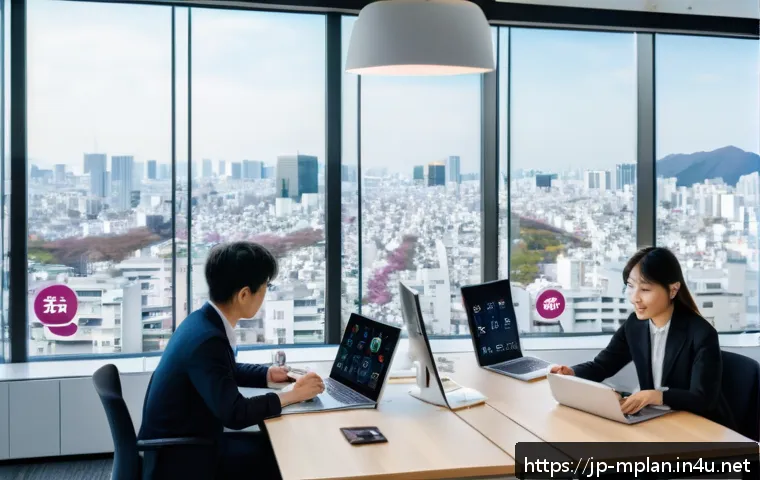 미디어 플래너와 퍼포먼스 마케팅 사례 - A modern digital marketing office scene in Tokyo, featuring a diverse team of young professionals an...